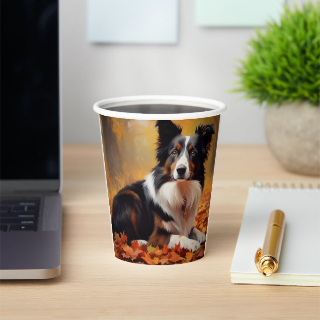 Border Collie  in Autumn Leaves Fall Inspire  Paper Cups (Insitu)
