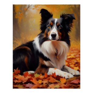 Border Collie  in Autumn Leaves Fall Inspire  Poster