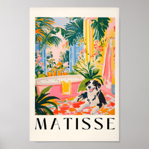 Border Collie In Bathroom Art Print, Matisse Wall  Poster