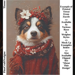 Border Collie in Festive Red Scarf EE2L Decoupage Tissue Paper