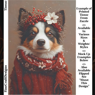 Border Collie in Festive Red Scarf EE2R Decoupage Tissue Paper
