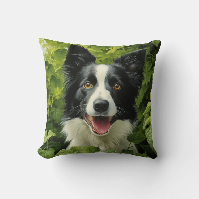 Border Collie in green Cushion (Front)
