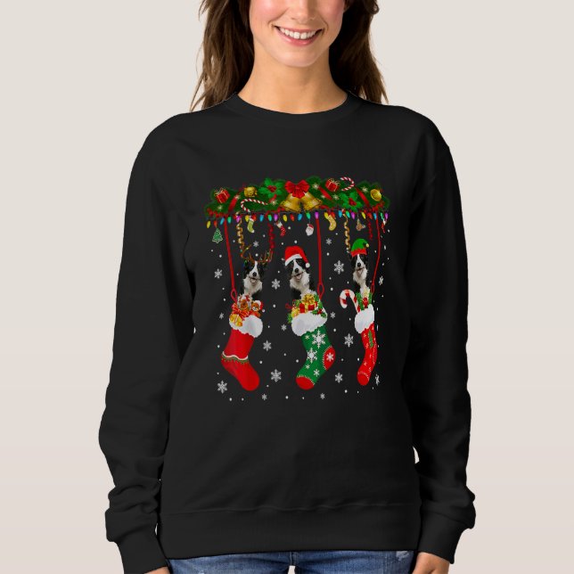 Border Collie In Sock Xmas Reindeer Fun Christmas  Sweatshirt (Front)