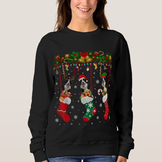 Border Collie In Sock Xmas Reindeer Santa ELF Dog Sweatshirt (Front)