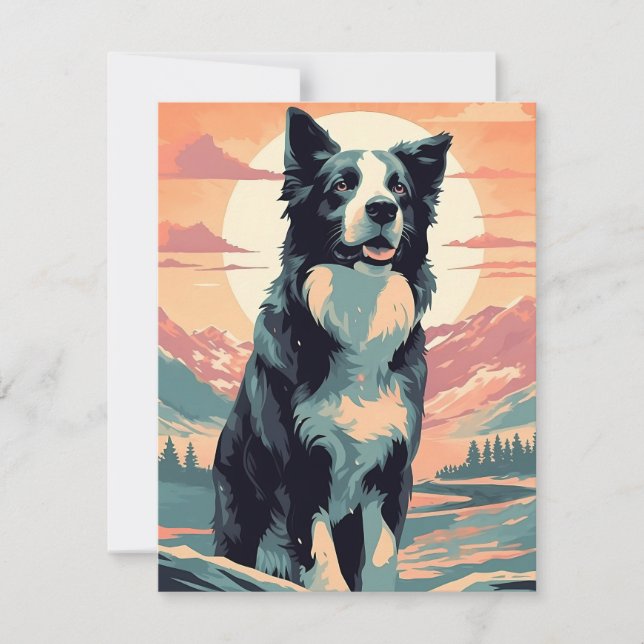 Border Collie in the forest during sunset Holiday Card (Front)