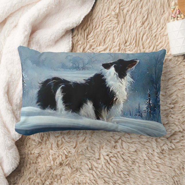 Border Collie in Winter Snowy Landscape Artistic  Lumbar Cushion (Blanket)