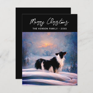 Border Collie in Winter Snowy Landscape Christmas Holiday Card