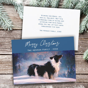 Border Collie in Winter Snowy Landscape Christmas Holiday Card