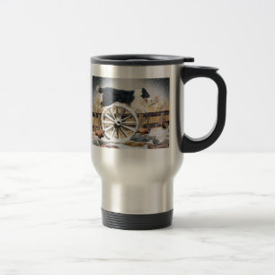 Border Collie Jumping wagon wheel Travel Mug