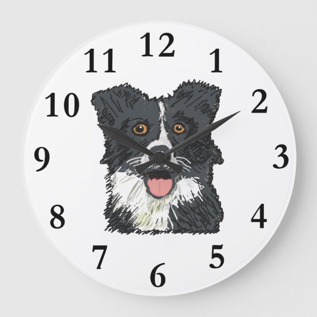 Border Collie Large Clock (Front)