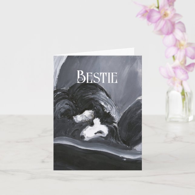  Border Collie Laying Down Painting Personalised Card (Orchid)