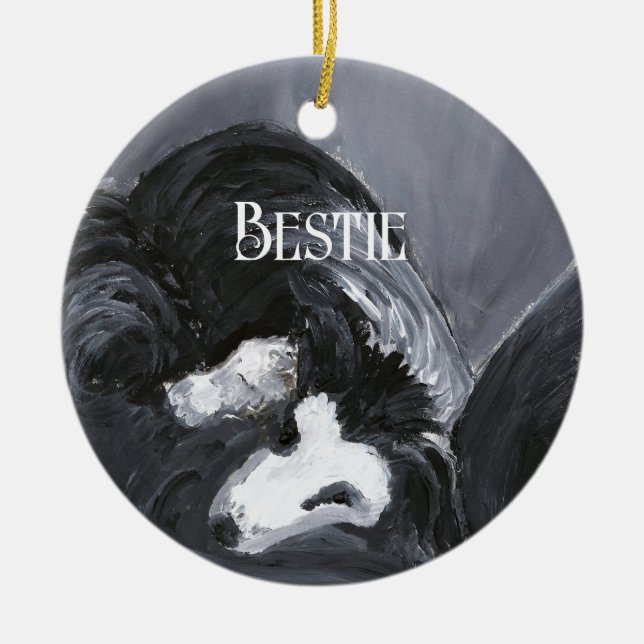  Border Collie Laying Down Painting Personalised Ceramic Tree Decoration (Front)