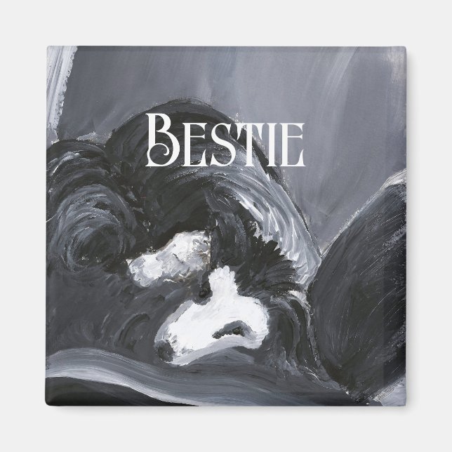  Border Collie Laying Down Painting Personalised Magnet (Front)