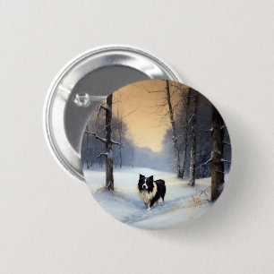 Border Collie Let It Snow Christmas 6 Cm Round Badge