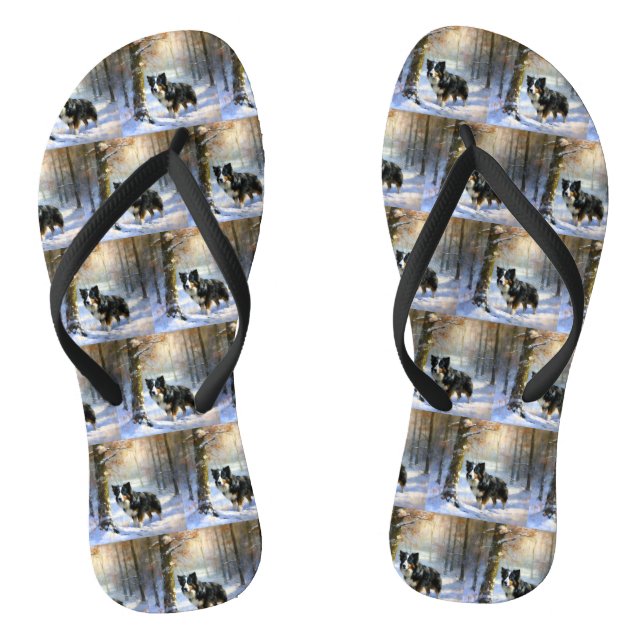 Border Collie Let It Snow Christmas Jandals (Footbed)
