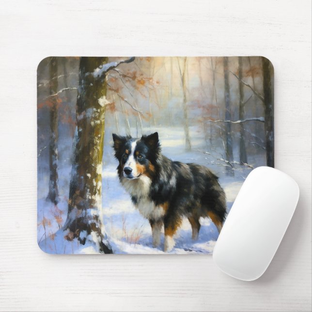 Border Collie Let It Snow Christmas Mouse Pad (With Mouse)