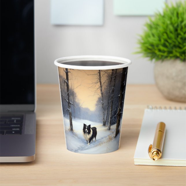 Border Collie Let It Snow Christmas Paper Cups (Insitu)