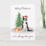 Border Collie Merry Christmas Santa Dog Holiday Card<br><div class="desc">Send christmas greetings this holiday season with this Merry Christmas border collie santa dog holiday card, and matching decor. This border collie holiday card features a watercolor dog in a santa hat and tree. Personalise with message and family name . This border collie christmas card will be a favourite among...</div>