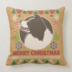 Border Collie Merry Christmas Ugly Sweater Cushion