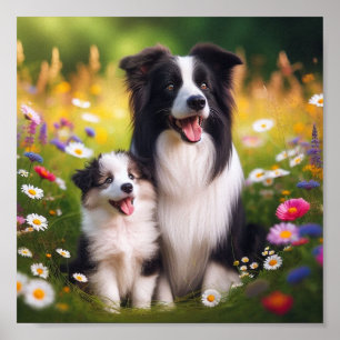Border Collie mum and her puppy Poster