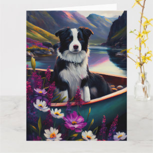 Border Collie on a Paddle: A Scenic Adventure Card