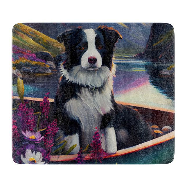Border Collie on a Paddle: A Scenic Adventure Cutting Board (Front)