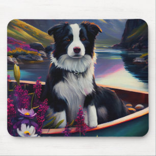 Border Collie on a Paddle: A Scenic Adventure Mouse Pad