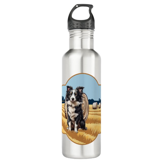 Border Collie on Farm 710 Ml Water Bottle (Front)