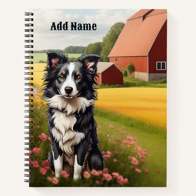 Border Collie on Farm Notebook (Front)