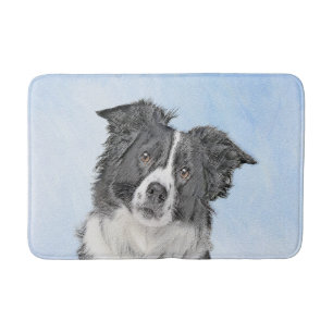 Border Collie Painting - Cute Original Dog Art Bath Mat