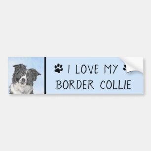 Border Collie Painting - Cute Original Dog Art Bumper Sticker