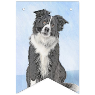 Border Collie Painting - Cute Original Dog Art Bunting