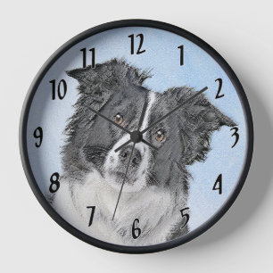 Border Collie Painting - Cute Original Dog Art Clock