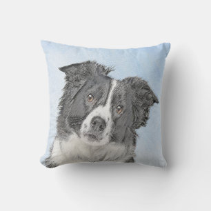 Border Collie Painting - Cute Original Dog Art Cushion