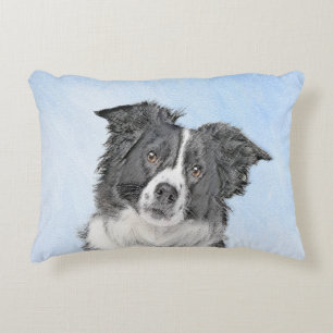 Border Collie Painting - Cute Original Dog Art Decorative Cushion