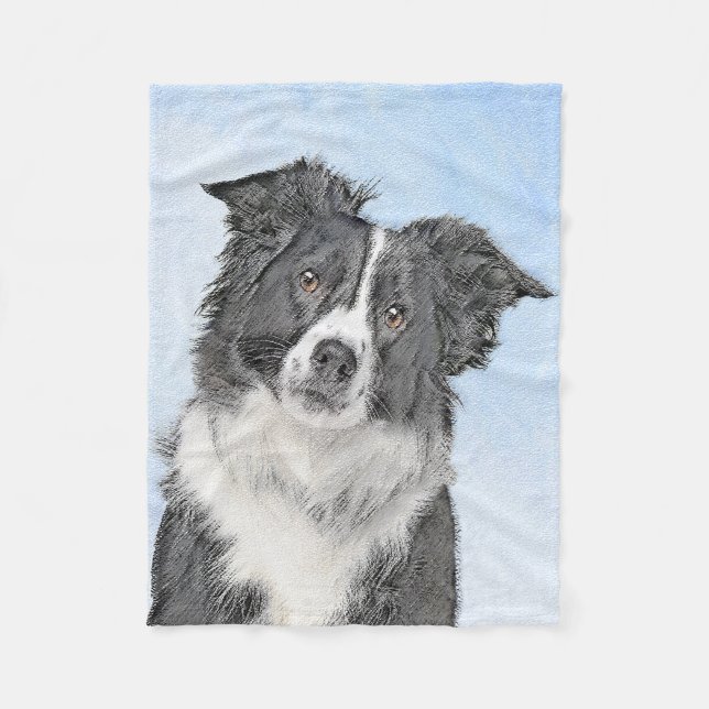 Border Collie Painting - Cute Original Dog Art Fleece Blanket (Front)