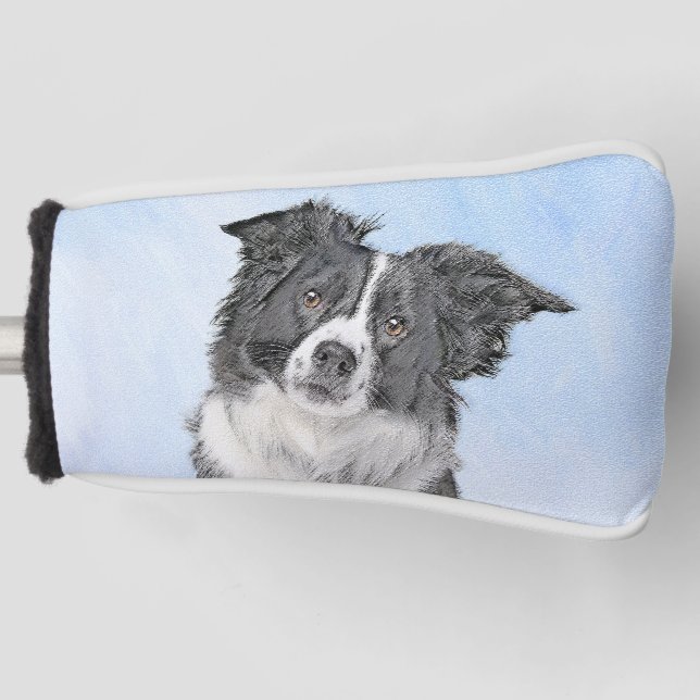 Border Collie Painting - Cute Original Dog Art Golf Head Cover (Front)