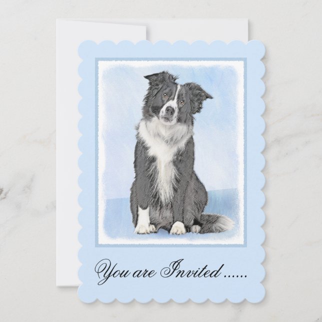 Border Collie Painting - Cute Original Dog Art Invitation (Front)