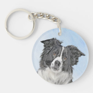 Border Collie Painting - Cute Original Dog Art Key Ring
