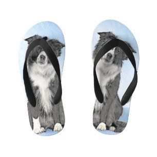 Border Collie Painting - Cute Original Dog Art Kid's Jandals