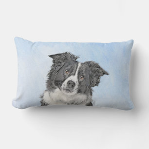 Border Collie Painting - Cute Original Dog Art Lumbar Cushion