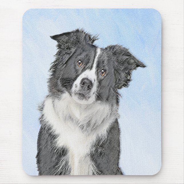 Border Collie Painting - Cute Original Dog Art Mouse Pad (Front)