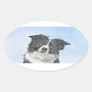 Border Collie Painting - Cute Original Dog Art Oval Sticker