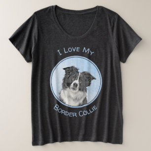 Border Collie Painting - Cute Original Dog Art Plus Size T-Shirt