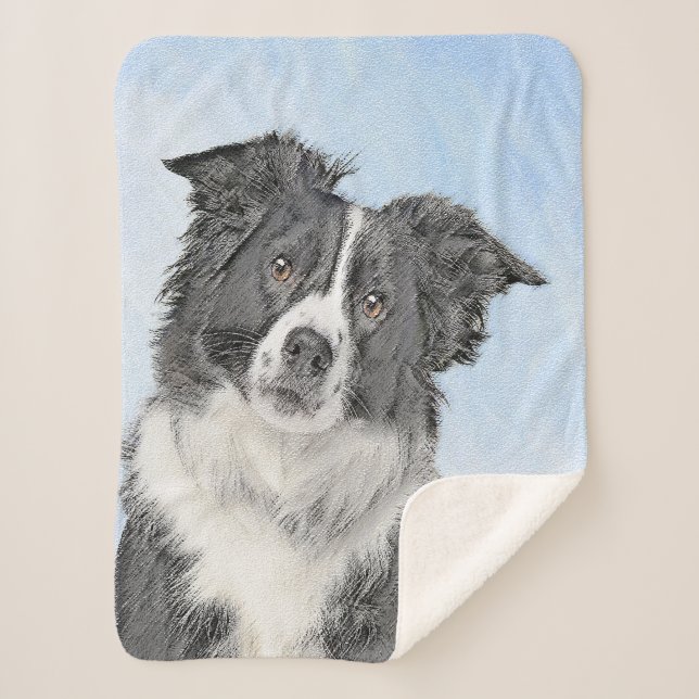 Border Collie Painting - Cute Original Dog Art Sherpa Blanket (Front)