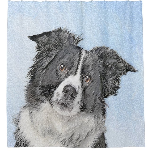 Border Collie Painting - Cute Original Dog Art Shower Curtain (Front)