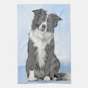 Border Collie Painting - Cute Original Dog Art Tea Towel