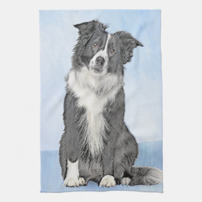 Border Collie Painting - Cute Original Dog Art Tea Towel (Vertical)