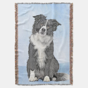 Border Collie Painting - Cute Original Dog Art Throw Blanket