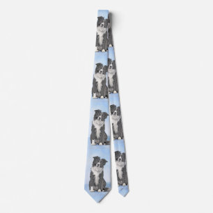 Border Collie Painting - Cute Original Dog Art Tie